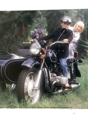 Rare Vintage Print Boy Girl on Motorcycle Lithograph for Framing 8x10 Photo